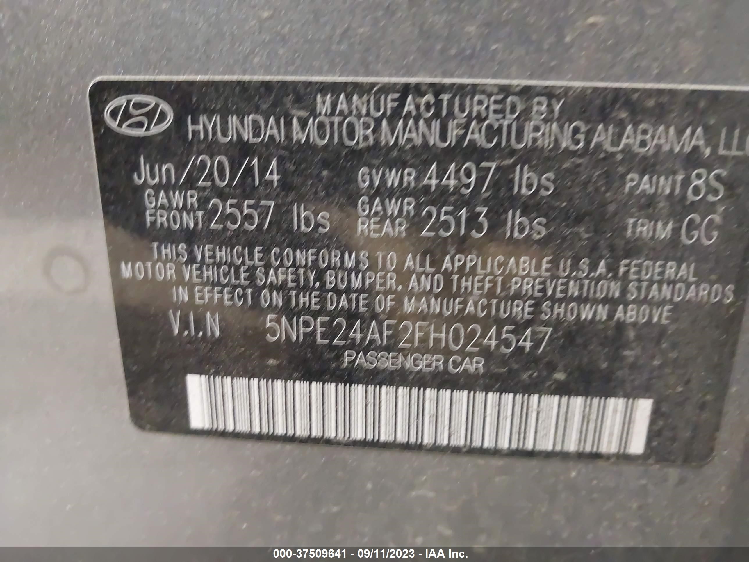 Photo 8 VIN: 5NPE24AF2FH024547 - HYUNDAI SONATA 