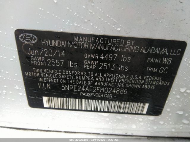 Photo 8 VIN: 5NPE24AF2FH024886 - HYUNDAI SONATA 