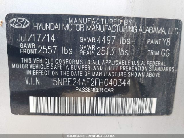 Photo 8 VIN: 5NPE24AF2FH040344 - HYUNDAI SONATA 