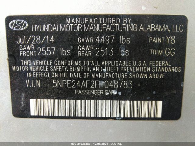 Photo 8 VIN: 5NPE24AF2FH048783 - HYUNDAI SONATA 