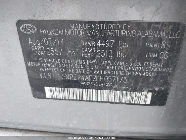 Photo 8 VIN: 5NPE24AF2FH057175 - HYUNDAI SONATA 