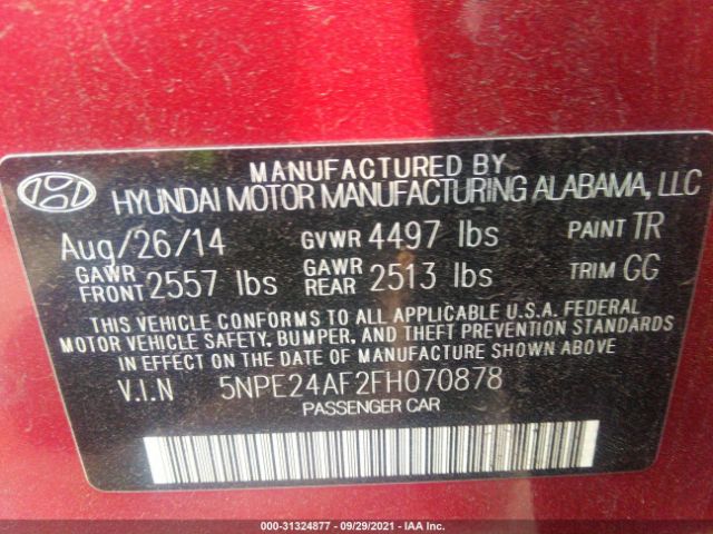 Photo 8 VIN: 5NPE24AF2FH070878 - HYUNDAI SONATA 