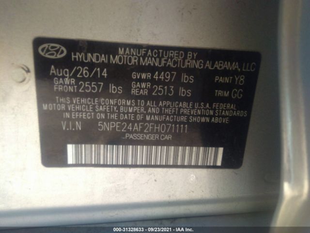 Photo 8 VIN: 5NPE24AF2FH071111 - HYUNDAI SONATA 