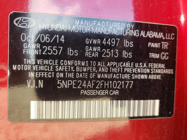 Photo 9 VIN: 5NPE24AF2FH102177 - HYUNDAI SONATA SE 