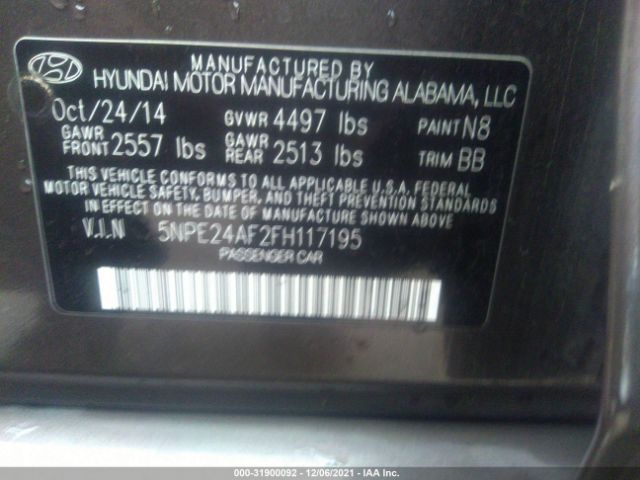 Photo 8 VIN: 5NPE24AF2FH117195 - HYUNDAI SONATA 