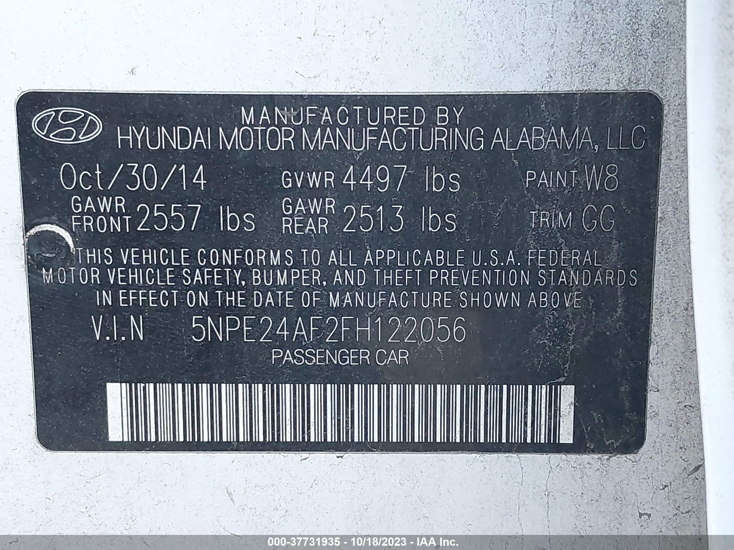 Photo 8 VIN: 5NPE24AF2FH122056 - HYUNDAI SONATA 