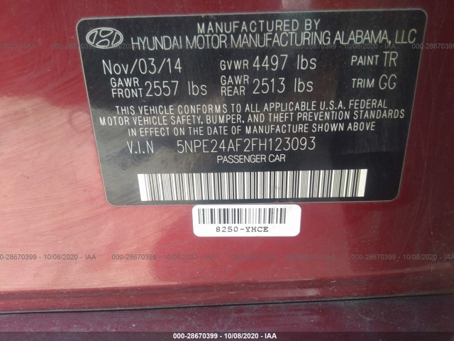 Photo 8 VIN: 5NPE24AF2FH123093 - HYUNDAI SONATA 