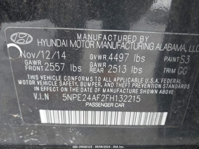 Photo 8 VIN: 5NPE24AF2FH132215 - HYUNDAI SONATA 