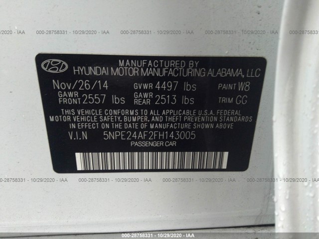 Photo 8 VIN: 5NPE24AF2FH143005 - HYUNDAI SONATA 