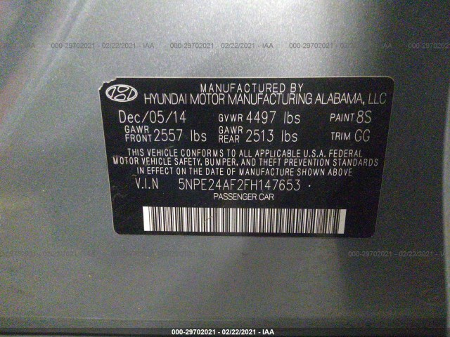 Photo 8 VIN: 5NPE24AF2FH147653 - HYUNDAI SONATA 