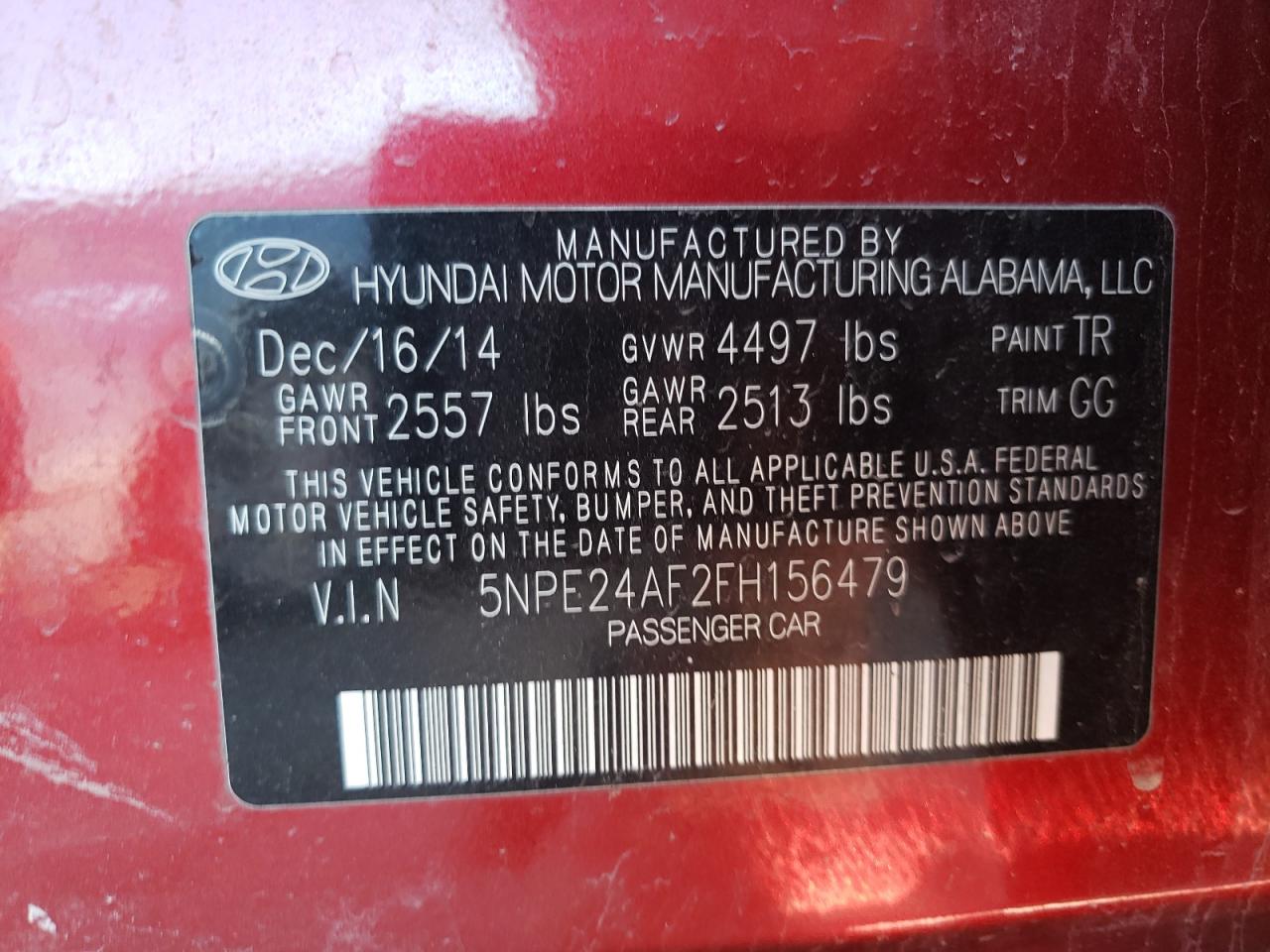 Photo 12 VIN: 5NPE24AF2FH156479 - HYUNDAI SONATA 