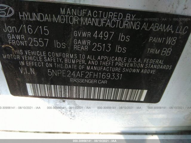 Photo 8 VIN: 5NPE24AF2FH169331 - HYUNDAI SONATA 