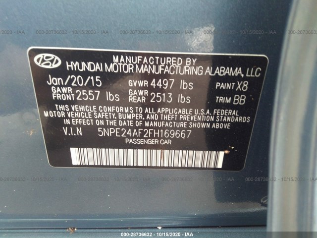 Photo 8 VIN: 5NPE24AF2FH169667 - HYUNDAI SONATA 