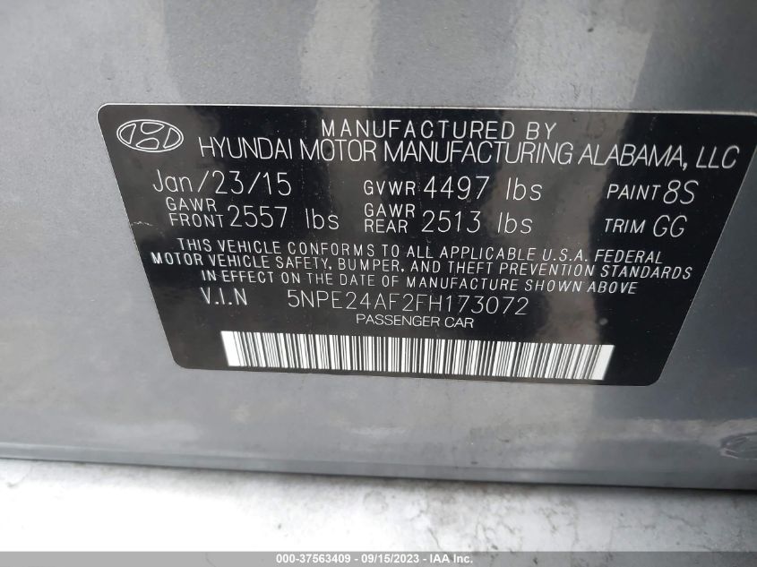 Photo 8 VIN: 5NPE24AF2FH173072 - HYUNDAI SONATA 