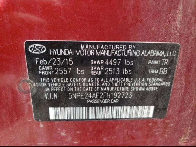 Photo 9 VIN: 5NPE24AF2FH192723 - HYUNDAI SONATA SE 