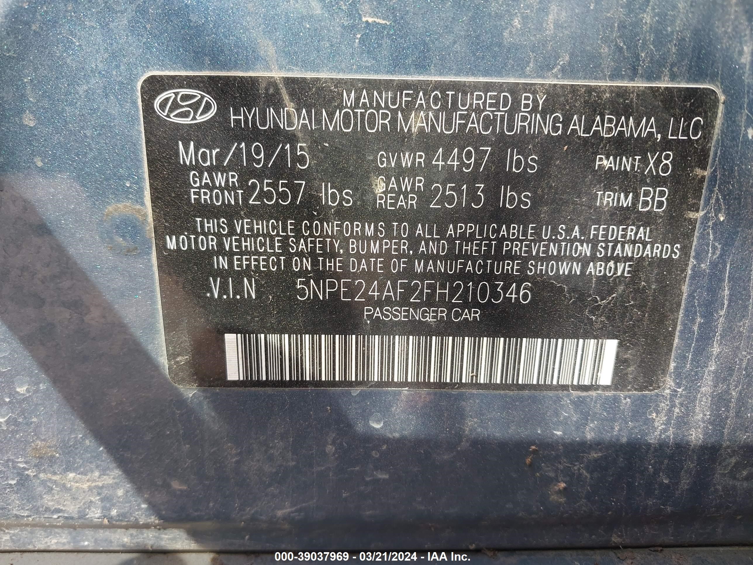 Photo 8 VIN: 5NPE24AF2FH210346 - HYUNDAI SONATA 