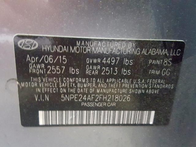 Photo 9 VIN: 5NPE24AF2FH218026 - HYUNDAI SONATA SE 