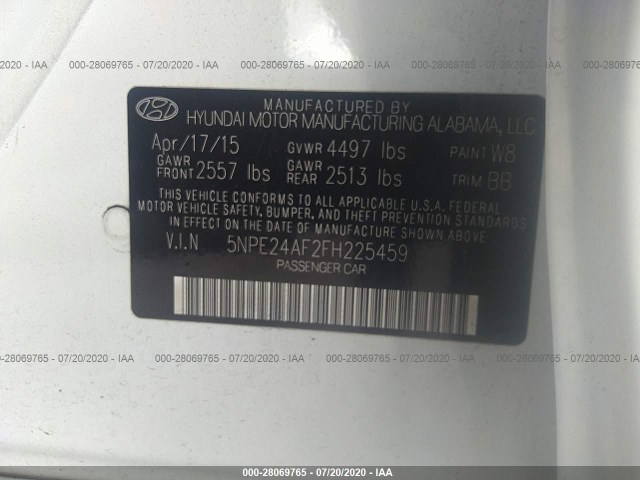 Photo 8 VIN: 5NPE24AF2FH225459 - HYUNDAI SONATA 