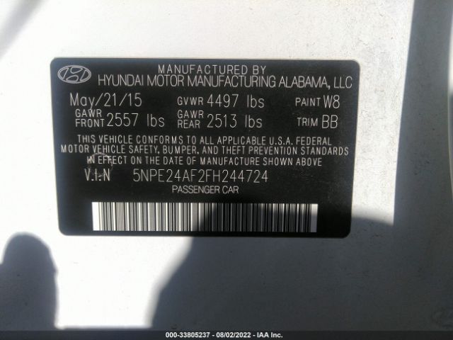 Photo 8 VIN: 5NPE24AF2FH244724 - HYUNDAI SONATA 