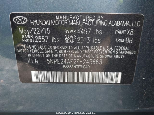 Photo 8 VIN: 5NPE24AF2FH245663 - HYUNDAI SONATA 