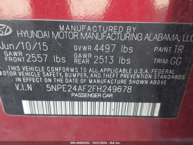 Photo 8 VIN: 5NPE24AF2FH249678 - HYUNDAI SONATA 