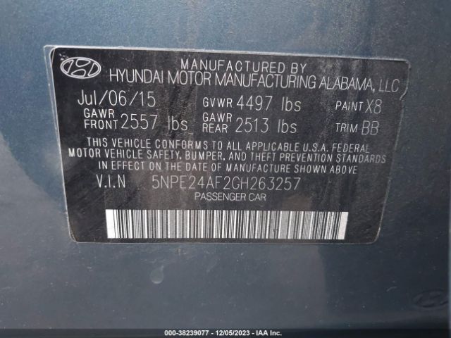 Photo 8 VIN: 5NPE24AF2GH263257 - HYUNDAI SONATA 