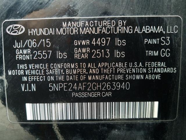 Photo 9 VIN: 5NPE24AF2GH263940 - HYUNDAI SONATA SE 