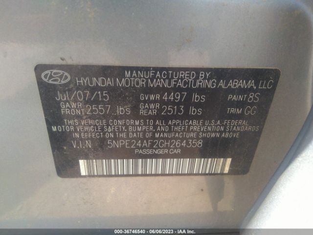 Photo 8 VIN: 5NPE24AF2GH264358 - HYUNDAI SONATA 