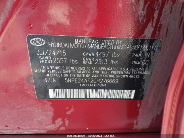 Photo 8 VIN: 5NPE24AF2GH276669 - HYUNDAI SONATA 