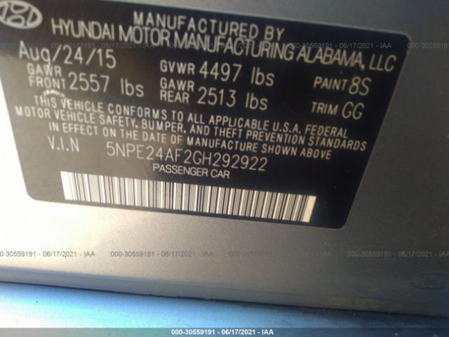 Photo 8 VIN: 5NPE24AF2GH292922 - HYUNDAI SONATA 