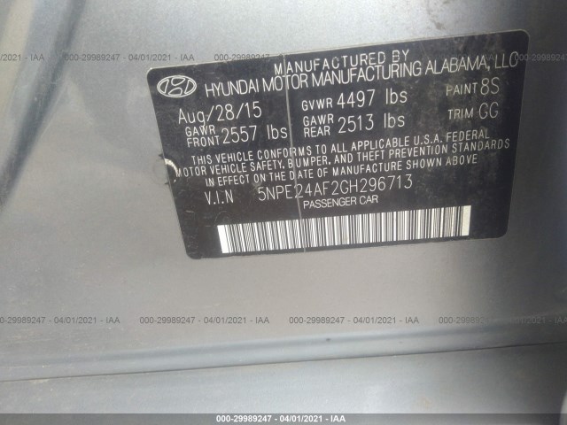 Photo 8 VIN: 5NPE24AF2GH296713 - HYUNDAI SONATA 