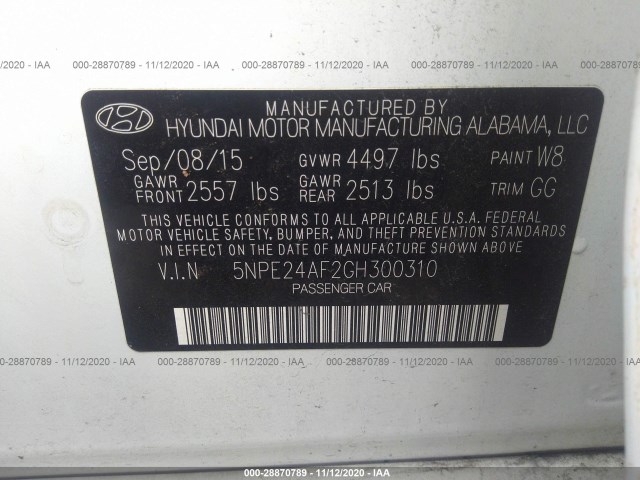 Photo 8 VIN: 5NPE24AF2GH300310 - HYUNDAI SONATA 