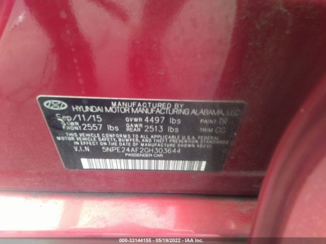 Photo 8 VIN: 5NPE24AF2GH303644 - HYUNDAI SONATA 