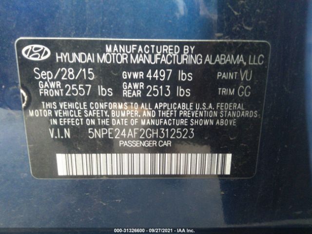 Photo 8 VIN: 5NPE24AF2GH312523 - HYUNDAI SONATA 