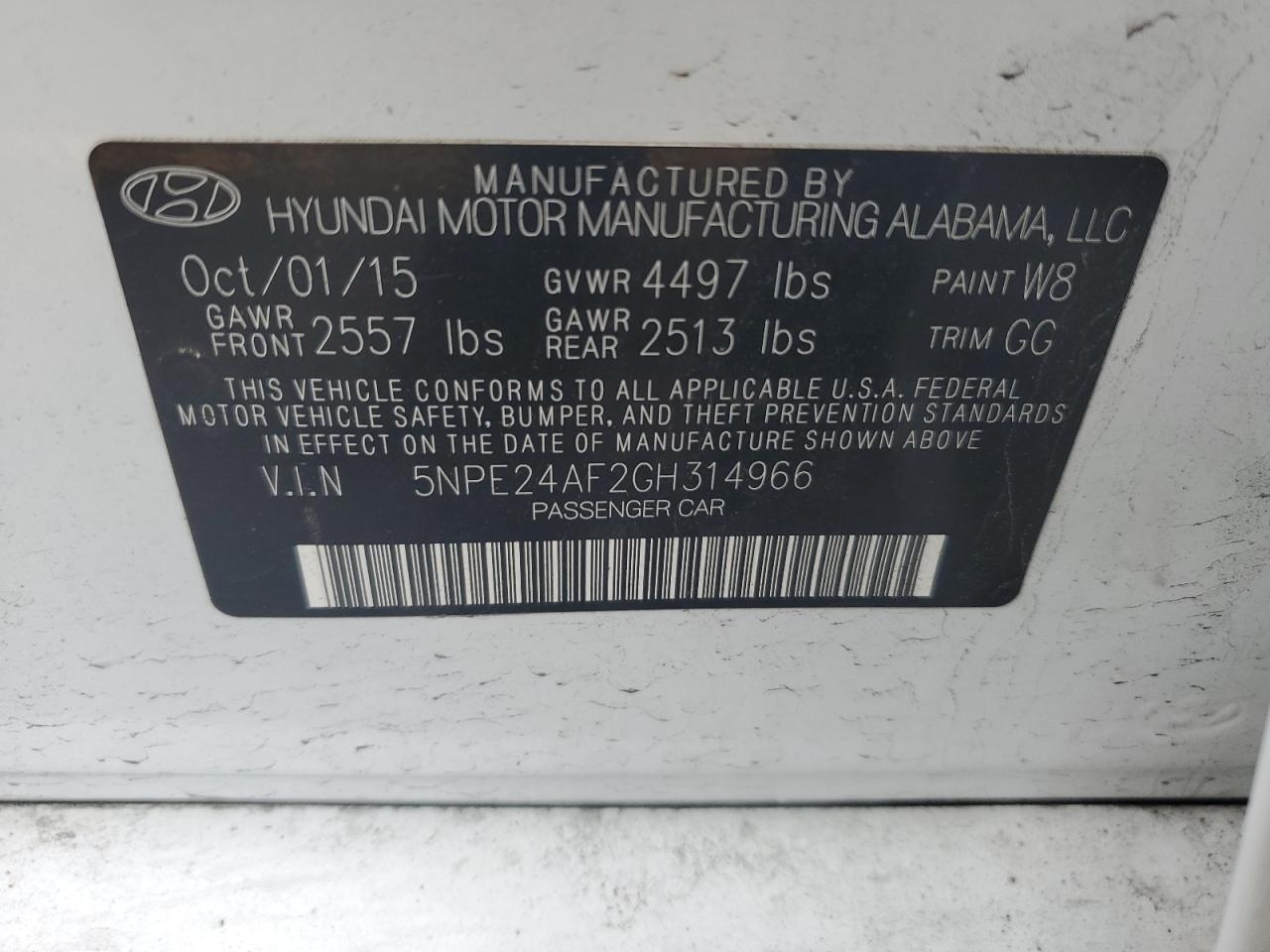 Photo 11 VIN: 5NPE24AF2GH314966 - HYUNDAI SONATA 