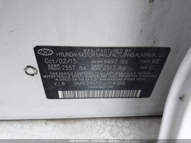 Photo 8 VIN: 5NPE24AF2GH316359 - HYUNDAI SONATA 