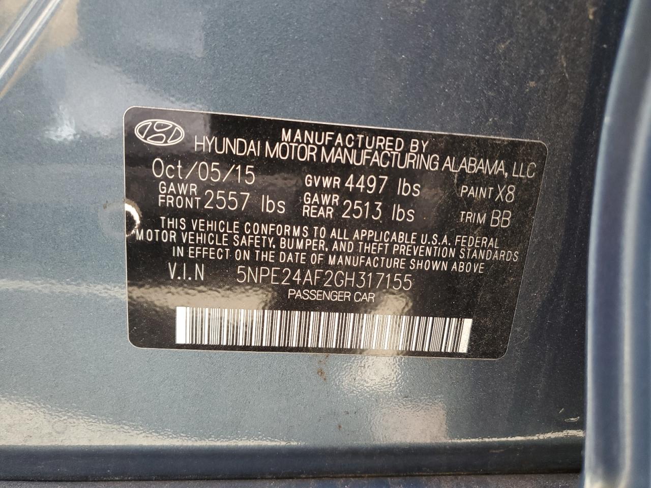 Photo 11 VIN: 5NPE24AF2GH317155 - HYUNDAI SONATA 