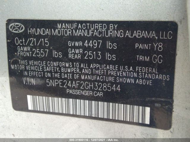 Photo 8 VIN: 5NPE24AF2GH328544 - HYUNDAI SONATA 