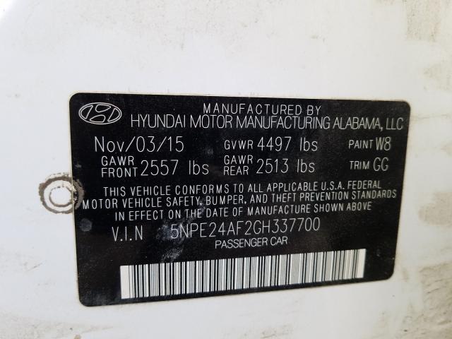 Photo 9 VIN: 5NPE24AF2GH337700 - HYUNDAI SONATA SE 