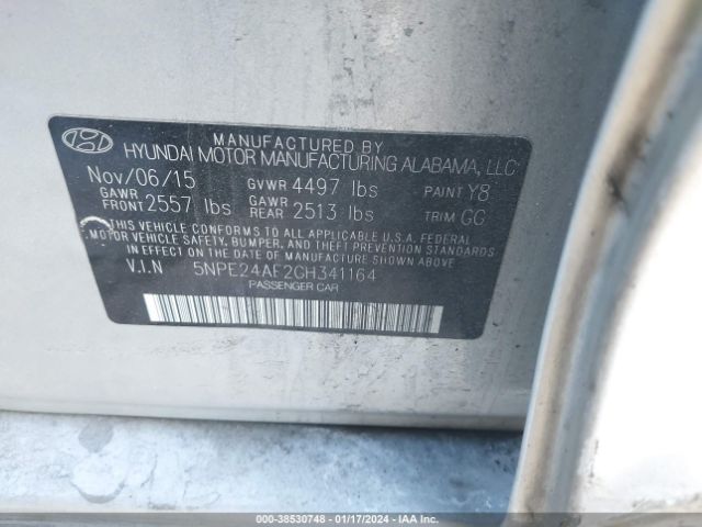 Photo 8 VIN: 5NPE24AF2GH341164 - HYUNDAI SONATA 