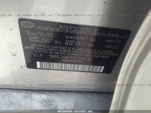 Photo 8 VIN: 5NPE24AF2GH346753 - HYUNDAI SONATA 