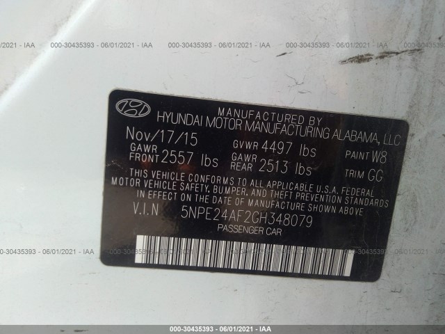 Photo 8 VIN: 5NPE24AF2GH348079 - HYUNDAI SONATA 