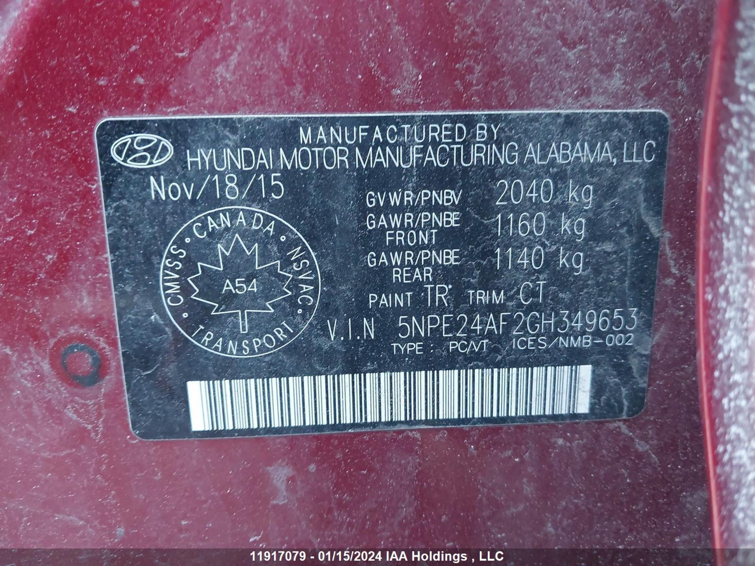 Photo 8 VIN: 5NPE24AF2GH349653 - HYUNDAI SONATA 