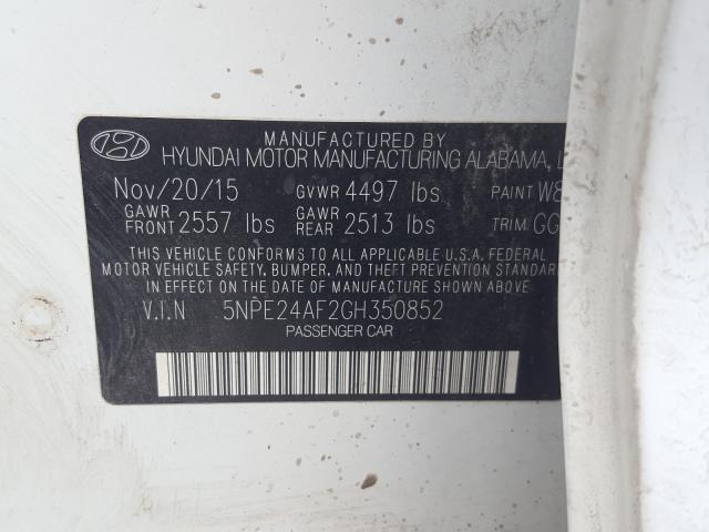 Photo 9 VIN: 5NPE24AF2GH350852 - HYUNDAI SONATA SE 