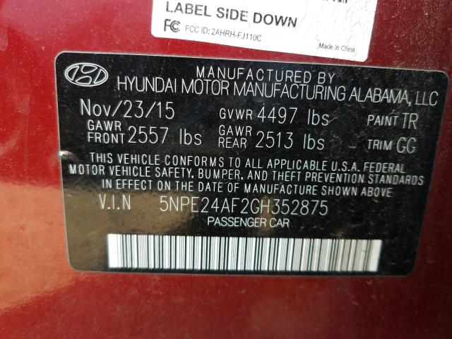 Photo 9 VIN: 5NPE24AF2GH352875 - HYUNDAI SONATA SE 