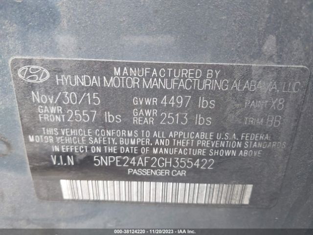 Photo 8 VIN: 5NPE24AF2GH355422 - HYUNDAI SONATA 