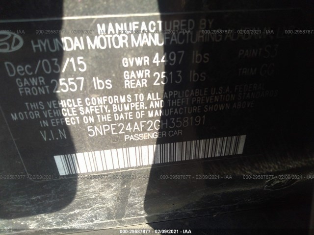 Photo 8 VIN: 5NPE24AF2GH358191 - HYUNDAI SONATA 