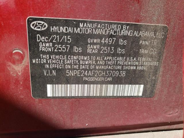 Photo 11 VIN: 5NPE24AF2GH370938 - HYUNDAI SONATA 