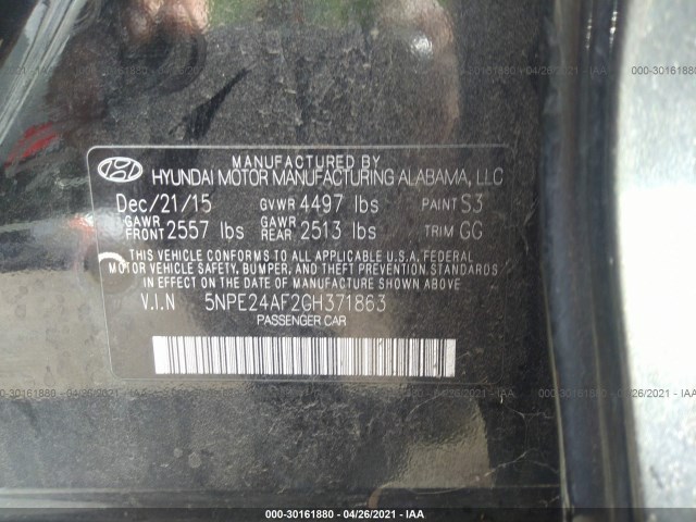 Photo 8 VIN: 5NPE24AF2GH371863 - HYUNDAI SONATA 