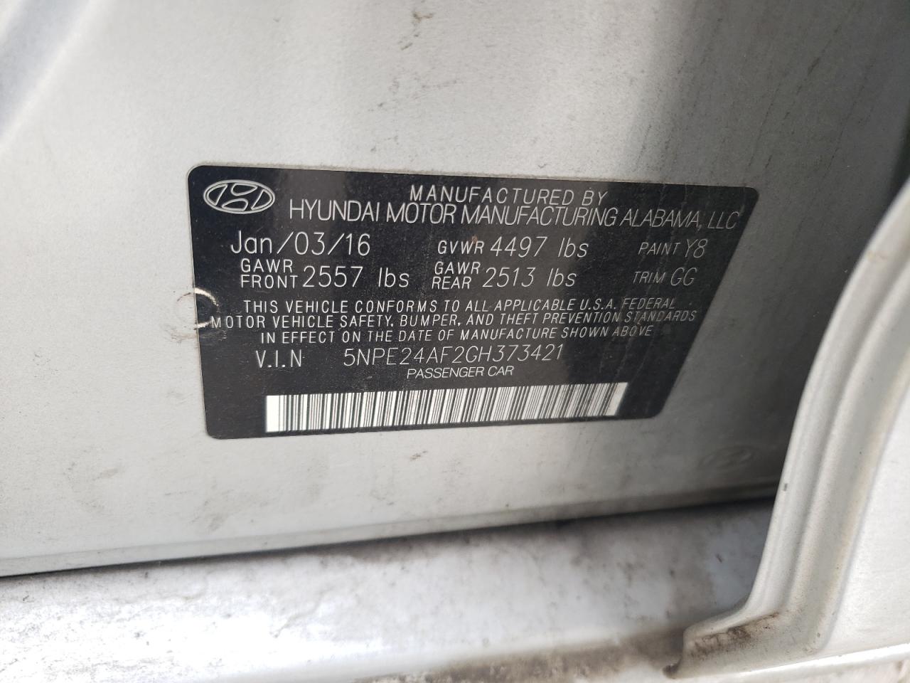 Photo 11 VIN: 5NPE24AF2GH373421 - HYUNDAI SONATA 